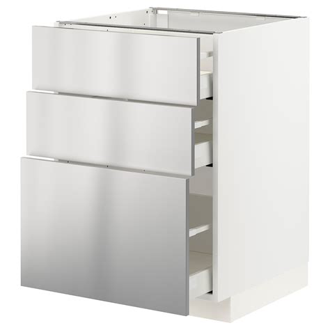 ikea standing cabinet with three stainless steel front drawers|3 drawer base cabinet kitchen.